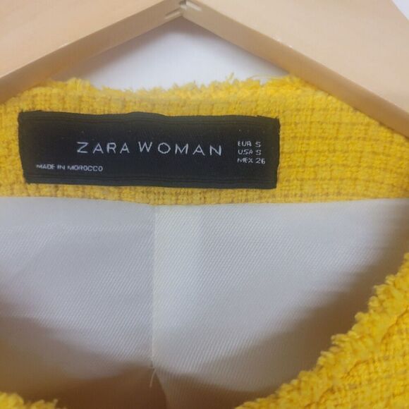 Zara Size 5 Womens  Cotton  Linen Blend Bohemian Jacket Yellow Tweed 20" Length - Picture 7 of 8